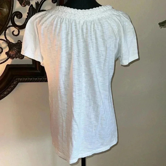 JM Collection Women’s 100% Crisp Summer White T-Shirt with Crochet Neckline - Picture 7 of 11